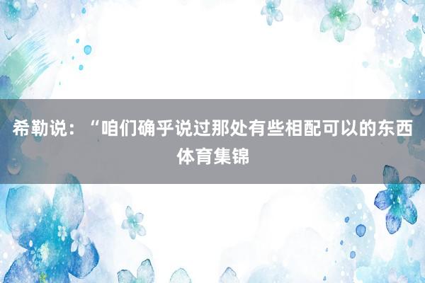 希勒说：“咱们确乎说过那处有些相配可以的东西体育集锦