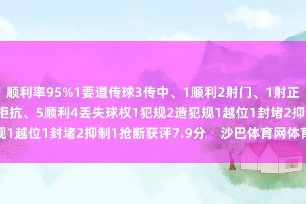 顺利率95%1要道传球3传中、1顺利2射门、1射正2过东谈主、2顺利7拒抗、5顺利4丢失球权1犯规2造犯规1越位1封堵2抑制1抢断获评7.9分    沙巴体育网体育信息