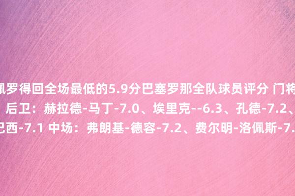佩罗得回全场最低的5.9分巴塞罗那全队球员评分 门将：伊尼亚基-佩尼亚-7.1 后卫：赫拉德-马丁-7.0、埃里克--6.3、孔德-7.2、阿劳霍-7.0、库巴西-7.1 中场：弗朗基-德容-7.2、